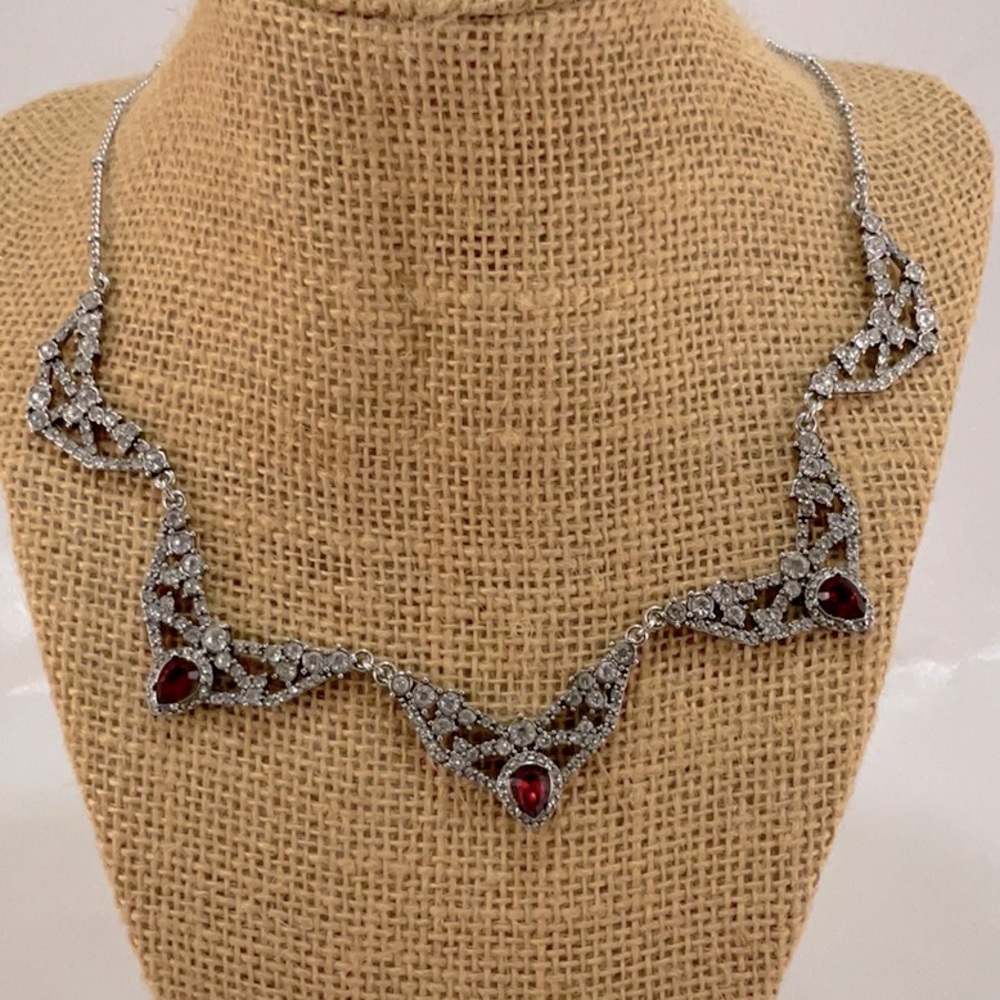 C&I Necklace Ruby and Rhinestone Crystals